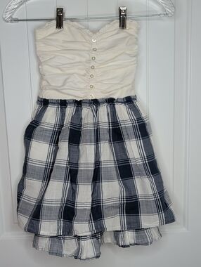 Abercrombie & Fitch Strapless Dress Cream And Blue Plaid XS Women's